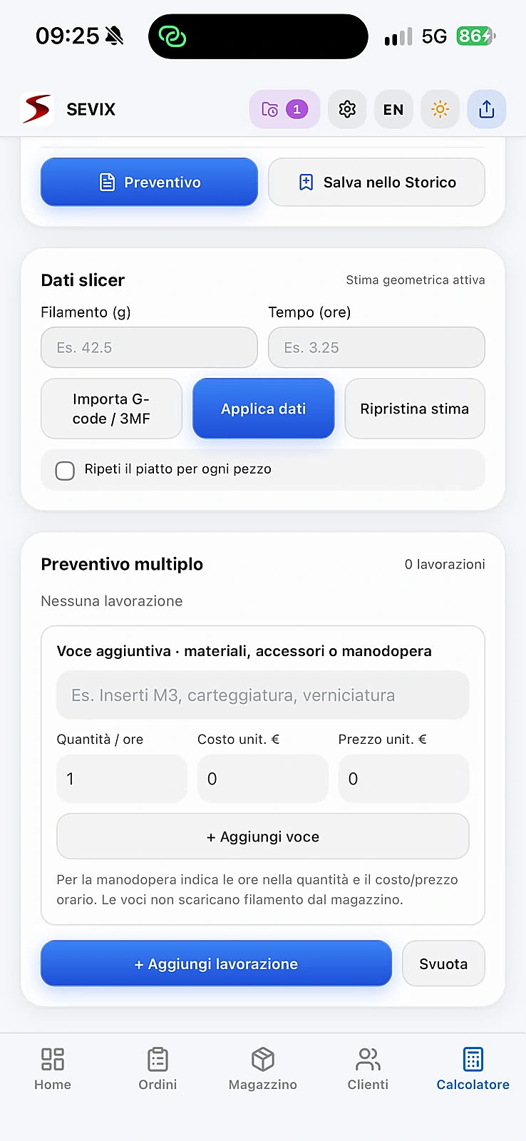 SEVIX: Più lavorazioni e voci extra