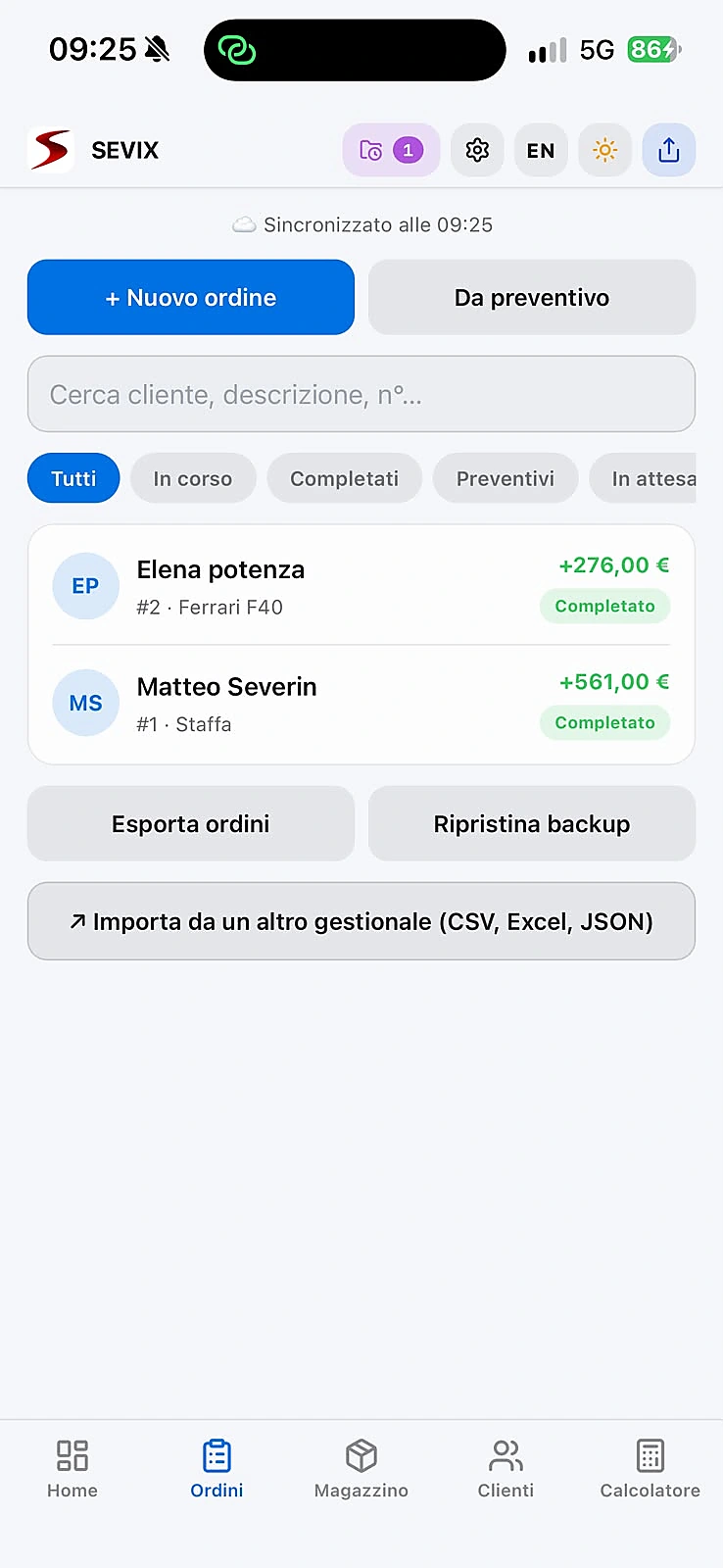 SEVIX: Gestisci tutti gli ordini